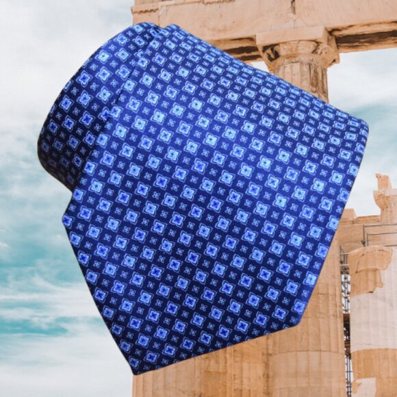 $840 New BRIONI Navy Aqua Blue Floral Medallion Handmade Italy Silk Neck Tie - Picture 4 of 15